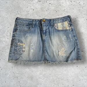 Forever 21 Distressed Denim Mini‎ Skirt Patchwork Details Size S